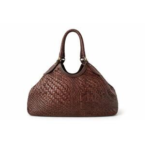 Cole Haan Satchel Bag Purse Womens Large Brown Basket Weave Leather Top Handle
